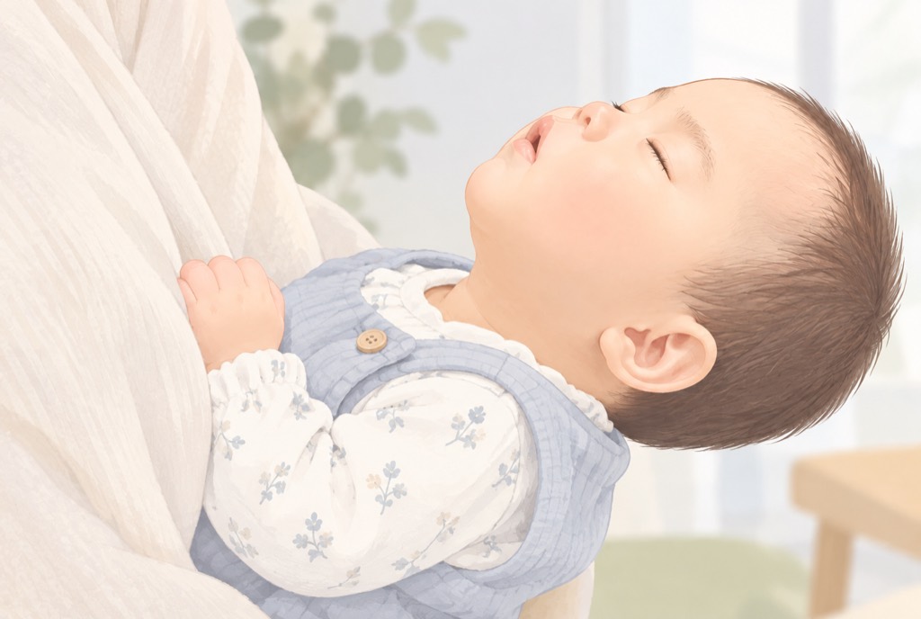 首が下がった状態の抱っこのイラスト